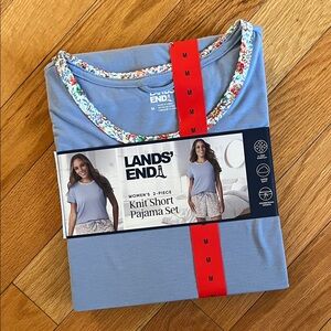 Lands' End Light Blue Knit Short Pajama Set Medium